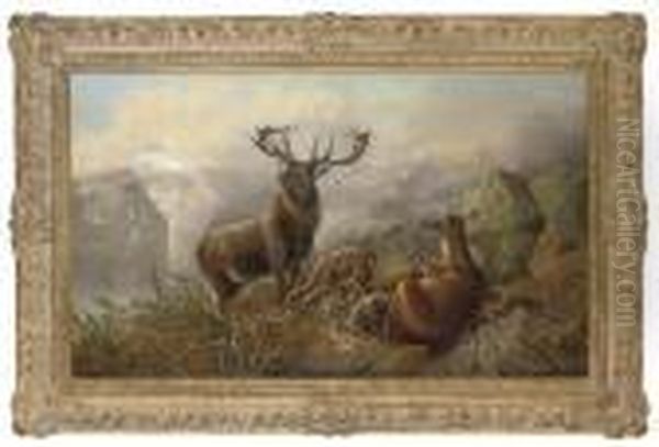 Deer In The Highlands Oil Painting by Robert Cleminson