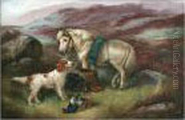 Gun Dogs And Pony With The Days Bag Oil Painting by Robert Cleminson