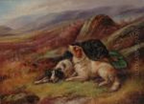 Setters In A Highland Landscape Oil Painting by Robert Cleminson