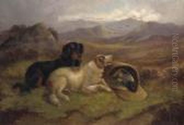 Gundogs With The Day's Bag Oil Painting by Robert Cleminson