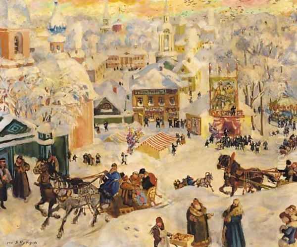 Celebration at Shrovetide Oil Painting by Boris Kustodiev