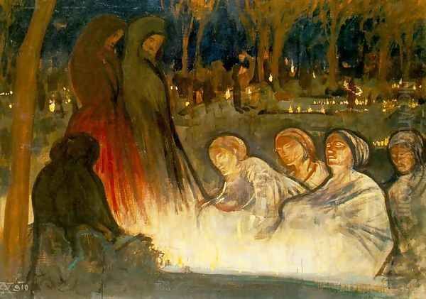 All Souls Day 1910 Oil Painting by Aladar Korosfoi-Kriesch