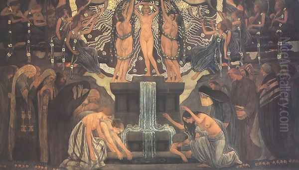 The Fountain of Art 1907 Oil Painting by Aladar Korosfoi-Kriesch