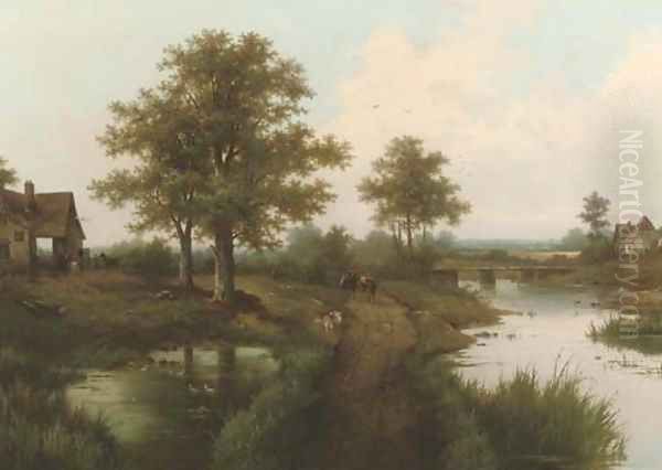 Cows on a country path Oil Painting by Hendrik Barend Koekkoek