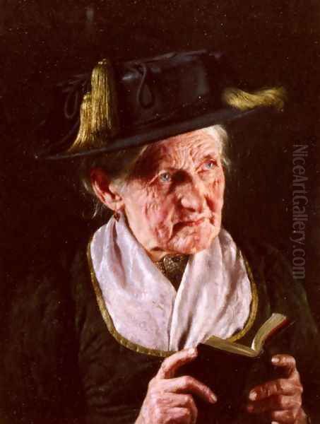 A Portrait Of A Woman With A Book Of Prayer Oil Painting by Carl Kronberger