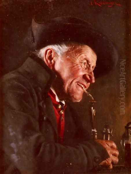 A Portrait Of A Man In A Tavern Oil Painting by Carl Kronberger