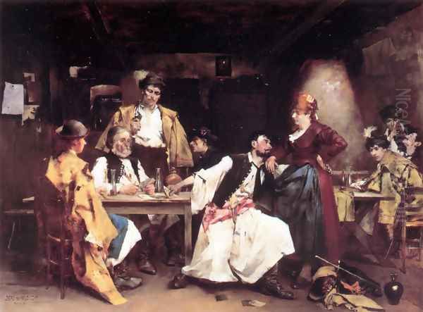 In the tavern Oil Painting by Bertalan de Karlovsky