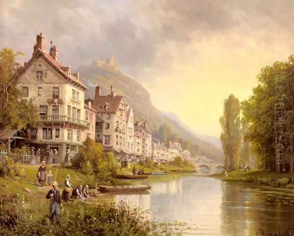 Au Bord De La Riviere Oil Painting by Charles Euphrasie Kuwasseg, Jr.