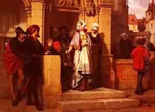 Koller Wilhelm Faust And Memphistopheles Waiting For Gretchen At The Cathedral Door Oil Painting by Joseph Arpad Koppay