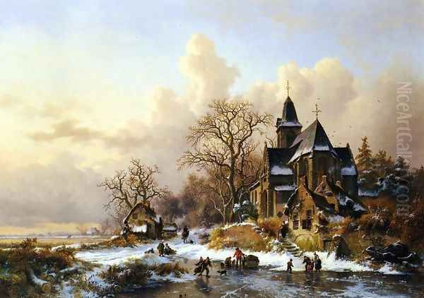 Winter in Holland Oil Painting by Frederik Marianus Kruseman