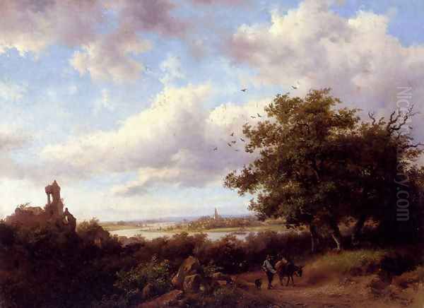 A Blustery Summer Landscape Oil Painting by Frederik Marianus Kruseman