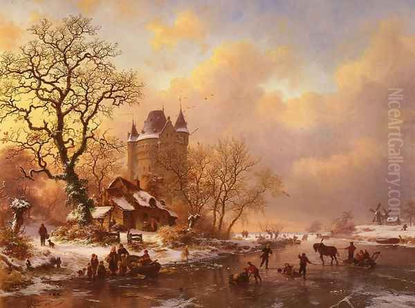 Skating in the Midst of Winter Oil Painting by Frederik Marianus Kruseman