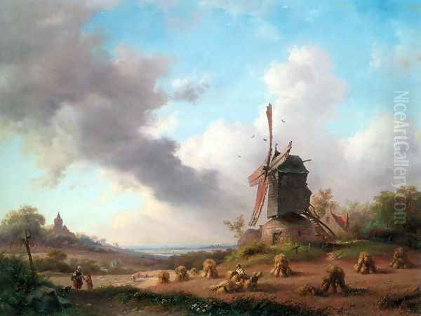 Summer Landscape with Harvesting Farmers Oil Painting by Frederik Marianus Kruseman