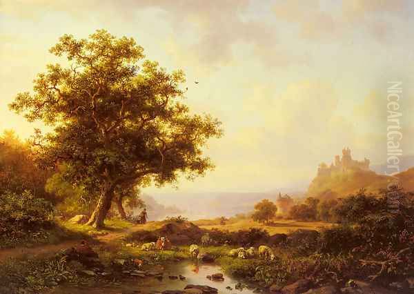 An Extensive River Landscape With A Castle On A Hill Beyond Oil Painting by Frederik Marianus Kruseman