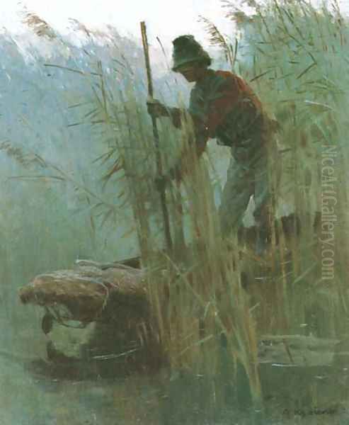 Fisherman Oil Painting by Apoloniusz Kedzierski