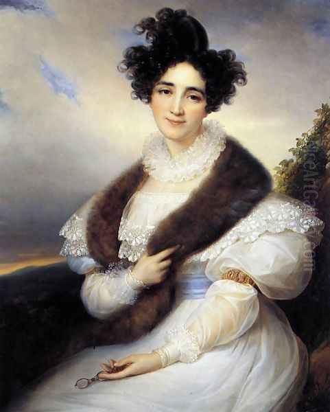 Portrait of Marie J. Lafont-Porcher c. 1835 Oil Painting by Francois-Joseph Kinsoen