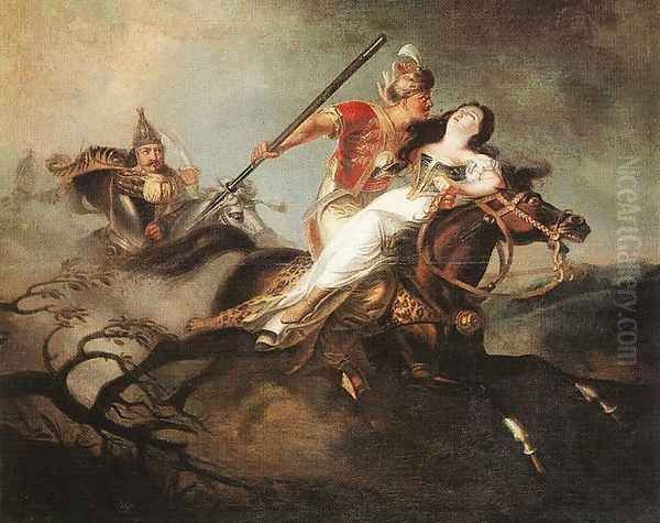 King Laszlo in the Battle at Cserhalom 1826-30 Oil Painting by Karoly Kisfaludy