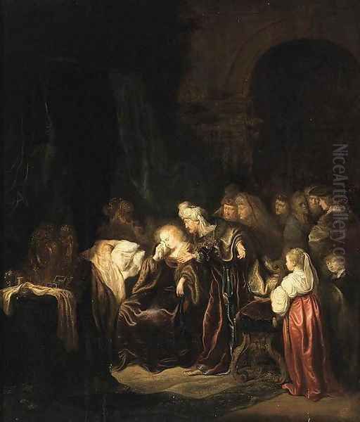 David and Batsheba Mourning over Their Dead Son 1640-45 Oil Painting by Salomon Koninck