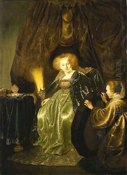 Esther preparing to meet Ahasuerus Oil Painting by Salomon Koninck