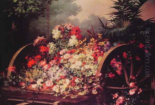 A Cart of Flowers Oil Painting by Desire de Keghel