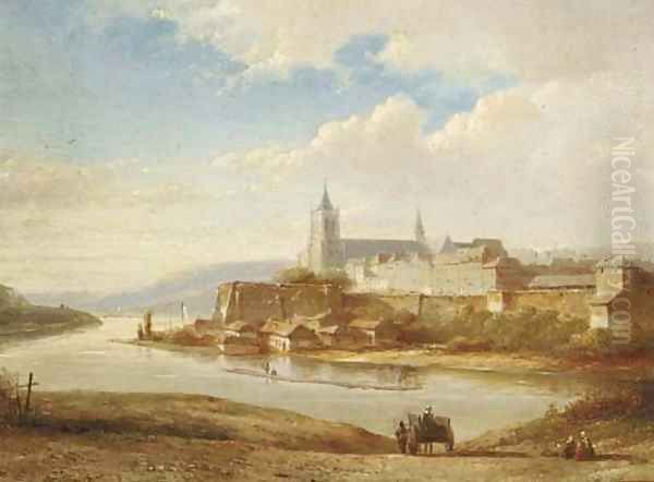 A view of a town by a river, Germany Oil Painting by Kasparus Karsen