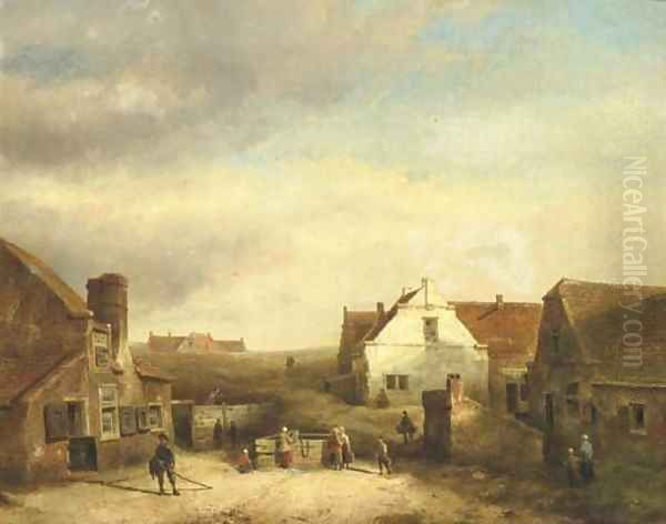 Daily activities in a Dutch fishing village Oil Painting by Kasparus Karsen