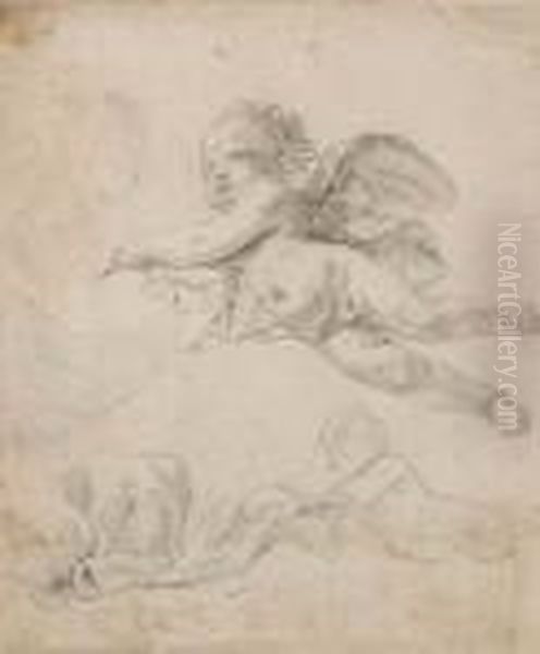 Sheet Of Studies With A Putto Holding A Drapery Oil Painting by Claude Michel, Dit Clodion