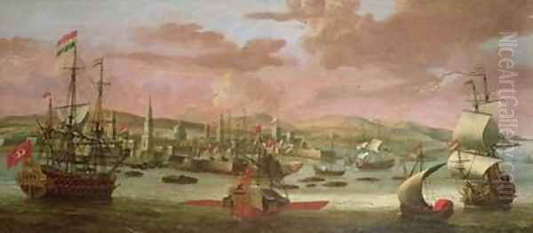 Dutch men o war and Turkish Galleys off Constantinople Oil Painting by Jacob Knyff