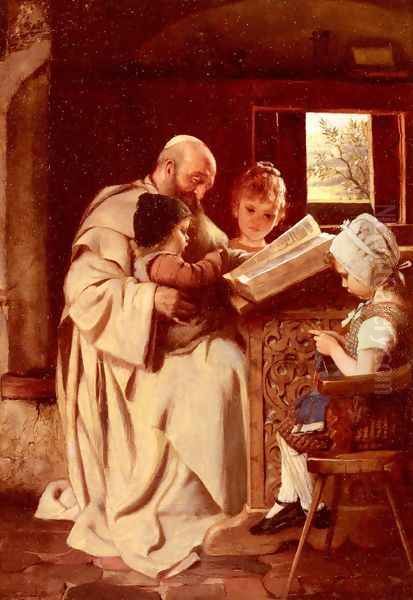 Reading The Bible Oil Painting by Hermann Kaulbach