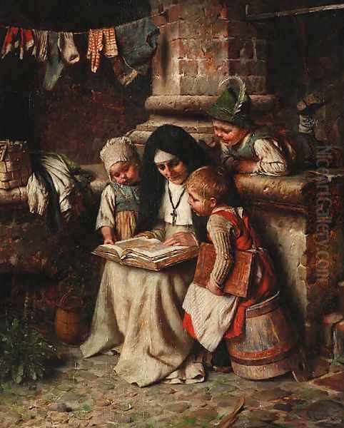 Story time Oil Painting by Hermann Kaulbach