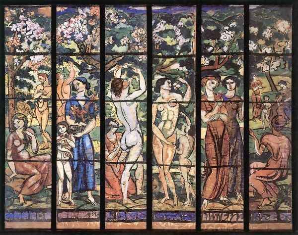 Stained Glass Window Design for the Schiffer Villa 1912 Oil Painting by Karoly Kernstok