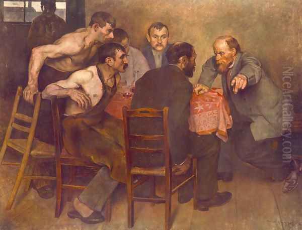 Agitating in the Factory Cantine 1897 Oil Painting by Karoly Kernstok