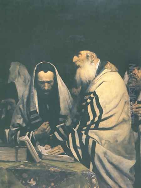 Praying Jews Oil Painting by Anton Kozakiewicz