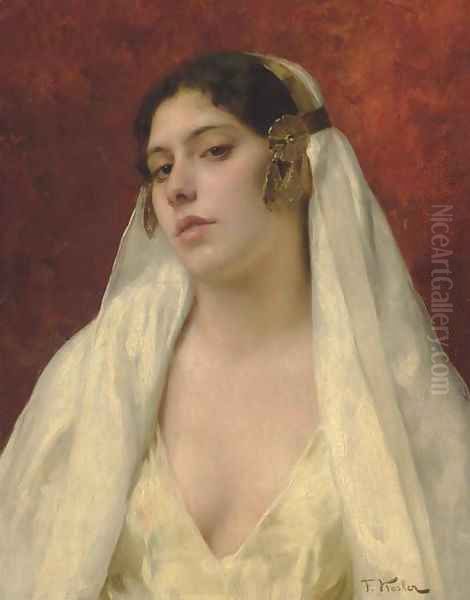 An Oriental Beauty Oil Painting by Franz Xavier Kosler