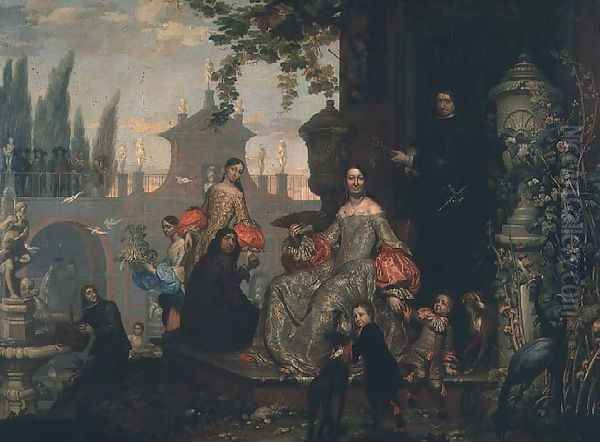 Portrait of a Family in a Garden Oil Painting by Jan van, the Younger Kessel