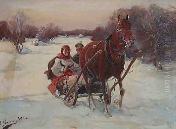 Sledge Ride Oil Painting by J. Konarski