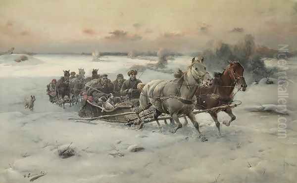 Sleigh Oil Painting by J. Konarski