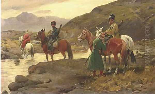 Kosaken am Wasser Cossacks crossing a river Oil Painting by J. Konarski