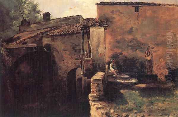 Watermill in Italy 1843 Oil Painting by Mihaly Kovacs