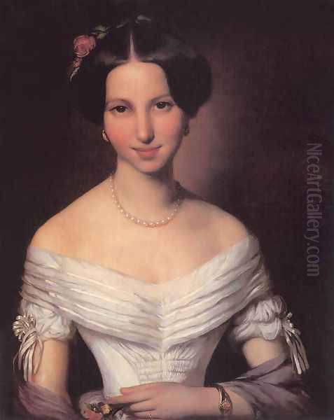 Portrait of a Young Woman 1851 Oil Painting by Mihaly Kovacs