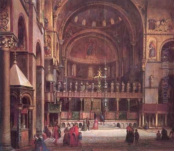 Interior of Sr Marks Basilica in Venice 1873-75 Oil Painting by Mihaly Kovacs