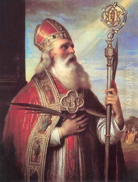 St Adalbert 1855 Oil Painting by Mihaly Kovacs