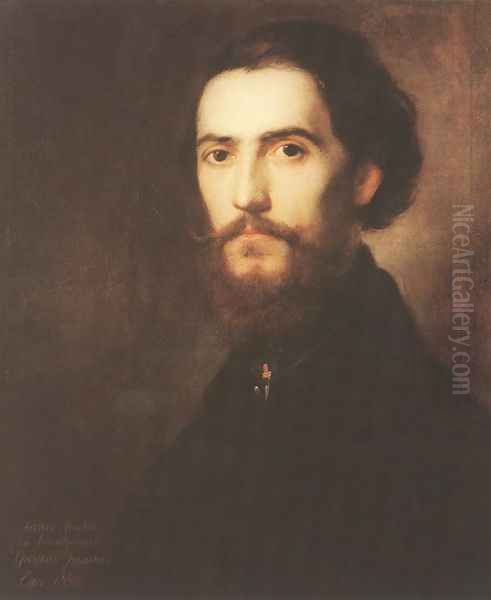 Self-portrait 1850 Oil Painting by Mihaly Kovacs