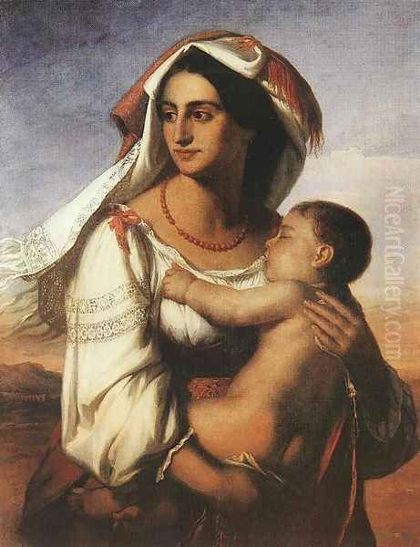 Italian Woman 1848-51 Oil Painting by Mihaly Kovacs