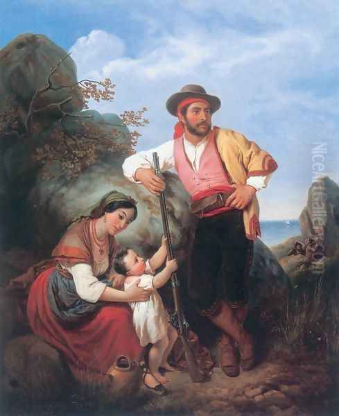 Resting Family 1850 Oil Painting by Mihaly Kovacs