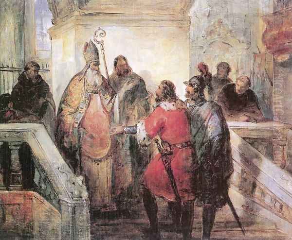 The Venetians Asking the Deliverance of St Marks Corpse c. 1846 Oil Painting by Mihaly Kovacs