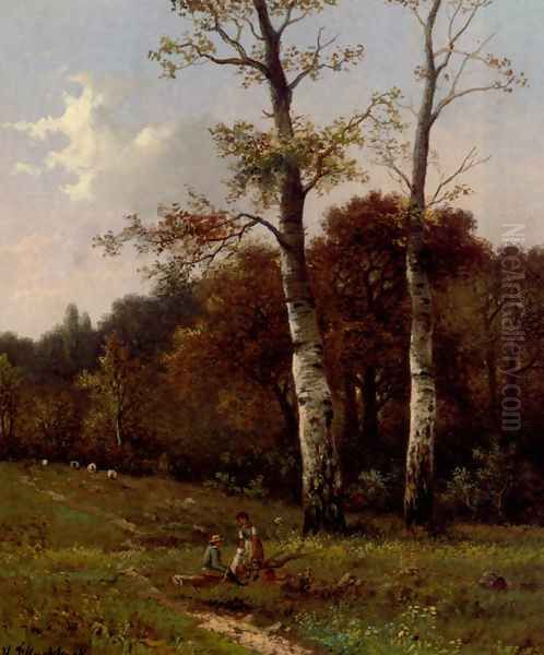 A Picnic Before The Woods Oil Painting by Hendrik Pieter Koekkoek