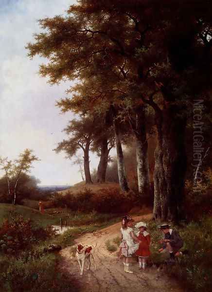 Children Picking Flowers In A Park Oil Painting by Hendrik Pieter Koekkoek