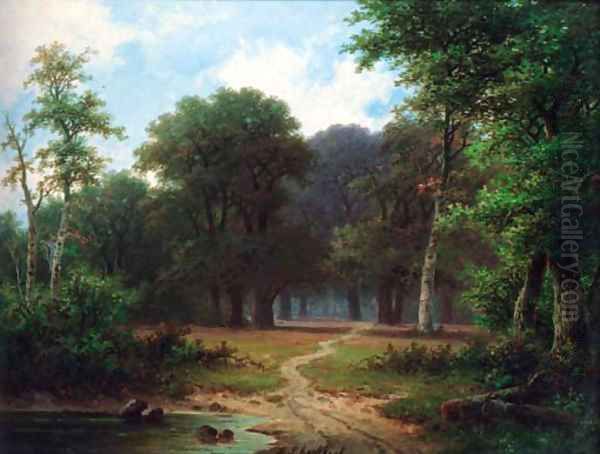 A path through a woodland Oil Painting by Hendrik Pieter Koekkoek