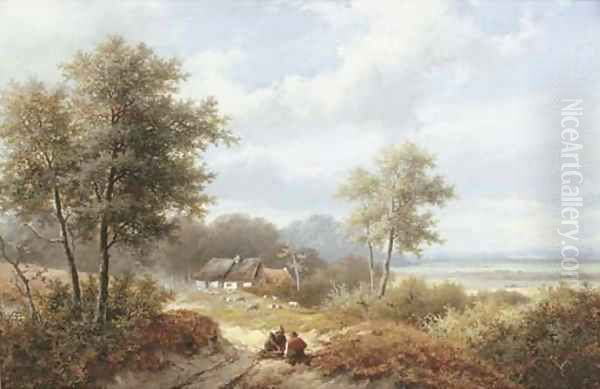 Wood gatherers Oil Painting by Hendrik Pieter Koekkoek